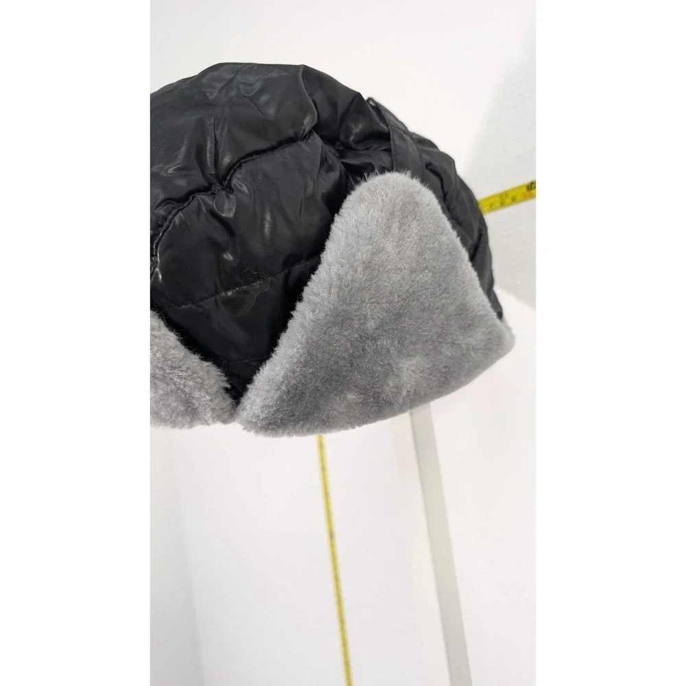 Unbranded Black Puffer Trapper Hat Grey Faux‎ Fur Trim Quilted Winter Ushanka